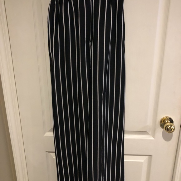River Island Black Stripe Wide Leg Trousers - Picture 2 of 2